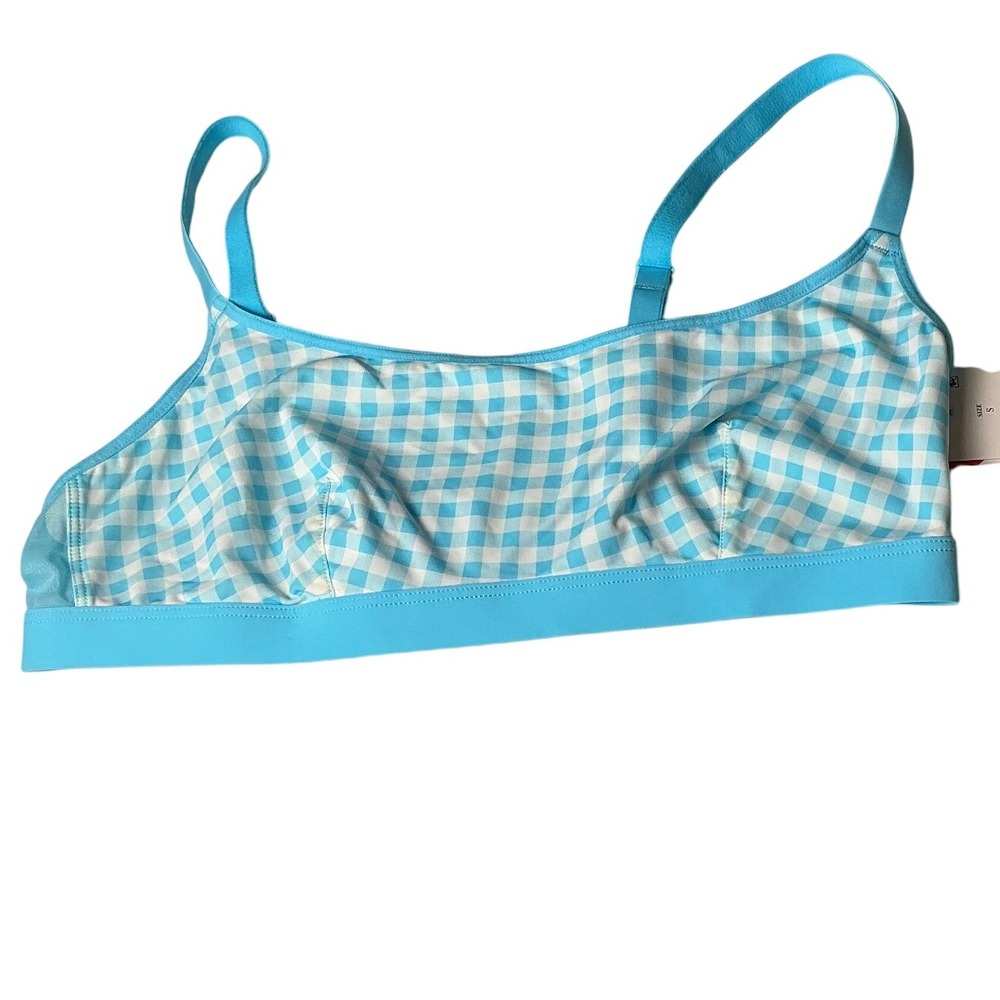 Parade Re:Play Scoop Bralette Blue Gingham Recycled Nylon Blend NEW Size Small
